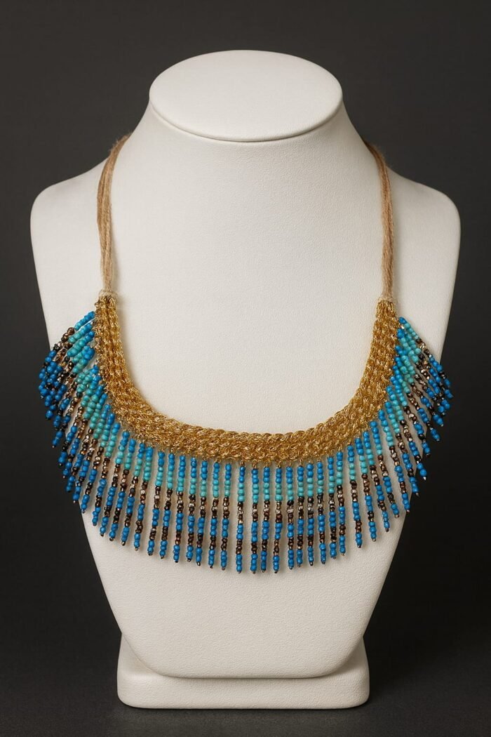 Collier ras de cou doré et bleu – Image 1